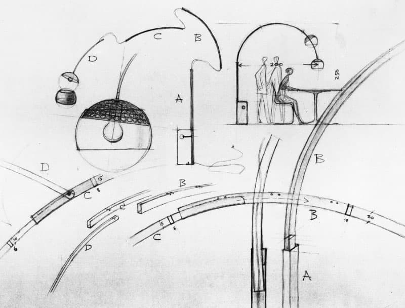 Disegno originale Lampada Arco Pier Giacomo Castiglioni